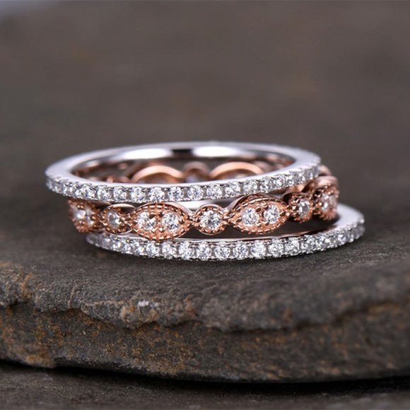 3Pcs/set Crystal Simple Wedding Promise Ring Set for Women, VIP596 - Picture 1 of 5